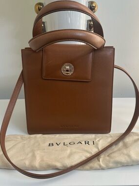 Bulgari tan leather top-handle crossbody bag